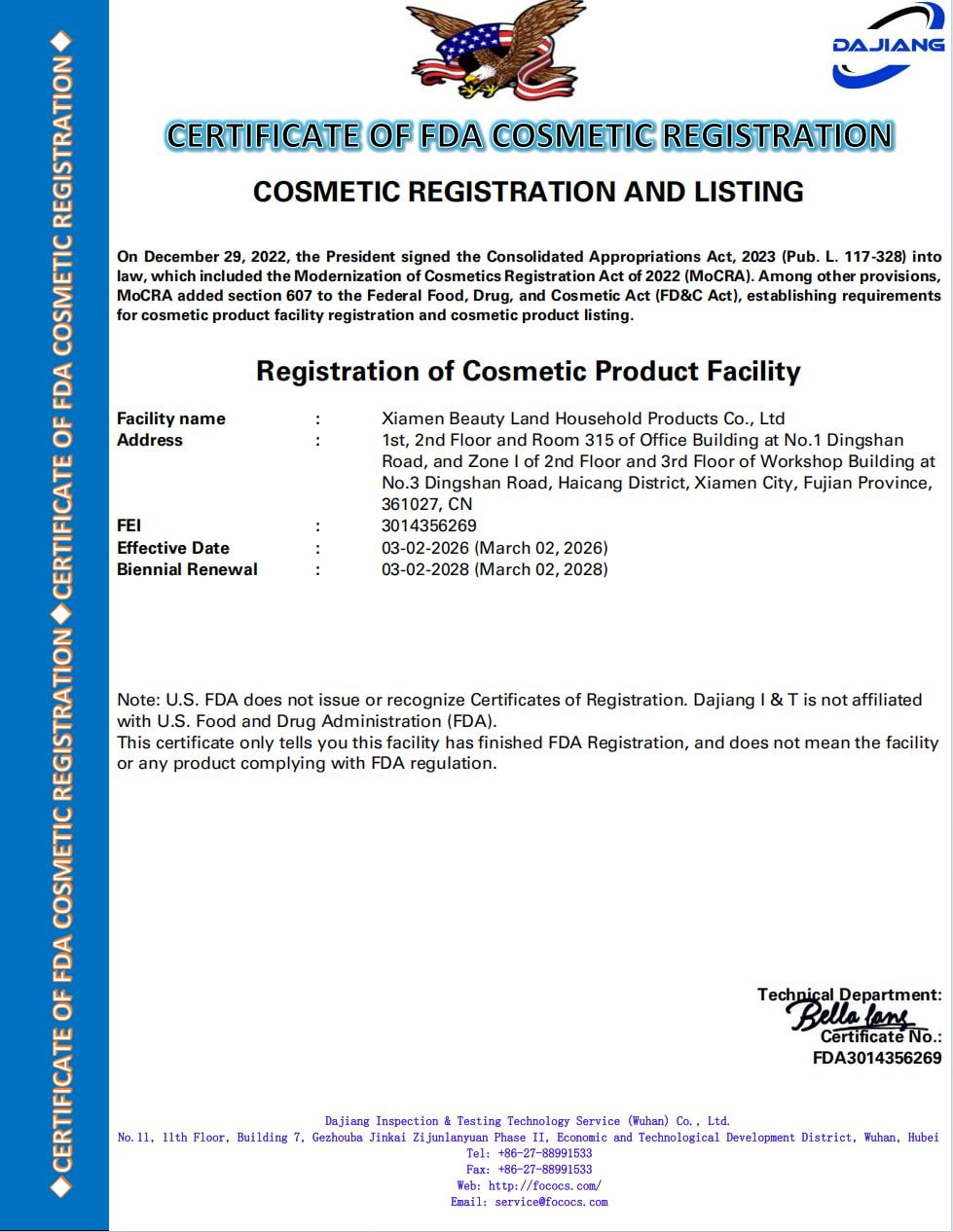 FDA Cosmetic Registration Certificate